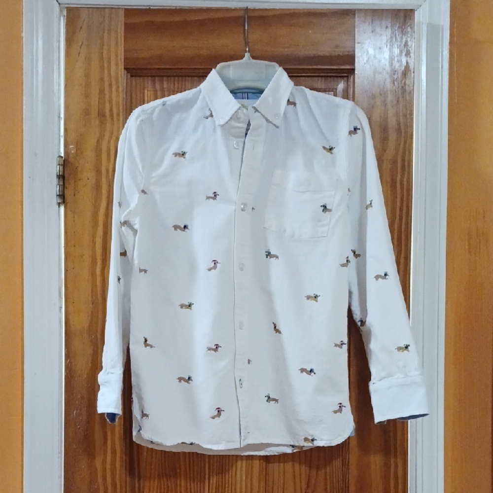 Boden Kids White Patterned Long Sleeve Easter Shirt